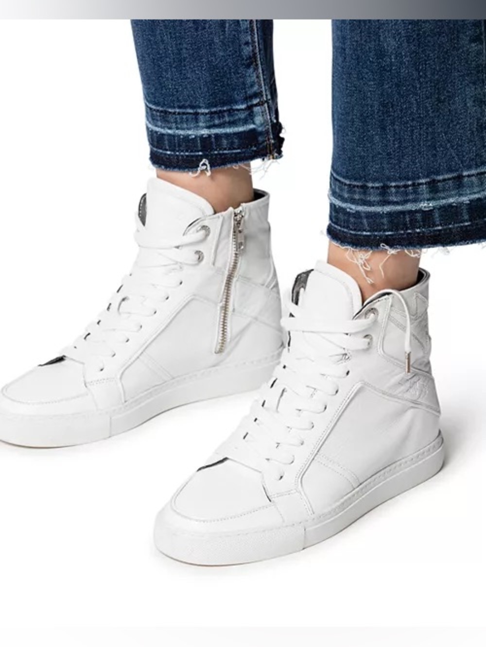 Zadig & Voltaire White High-Top Lace-Up Sneakers with Side Zip